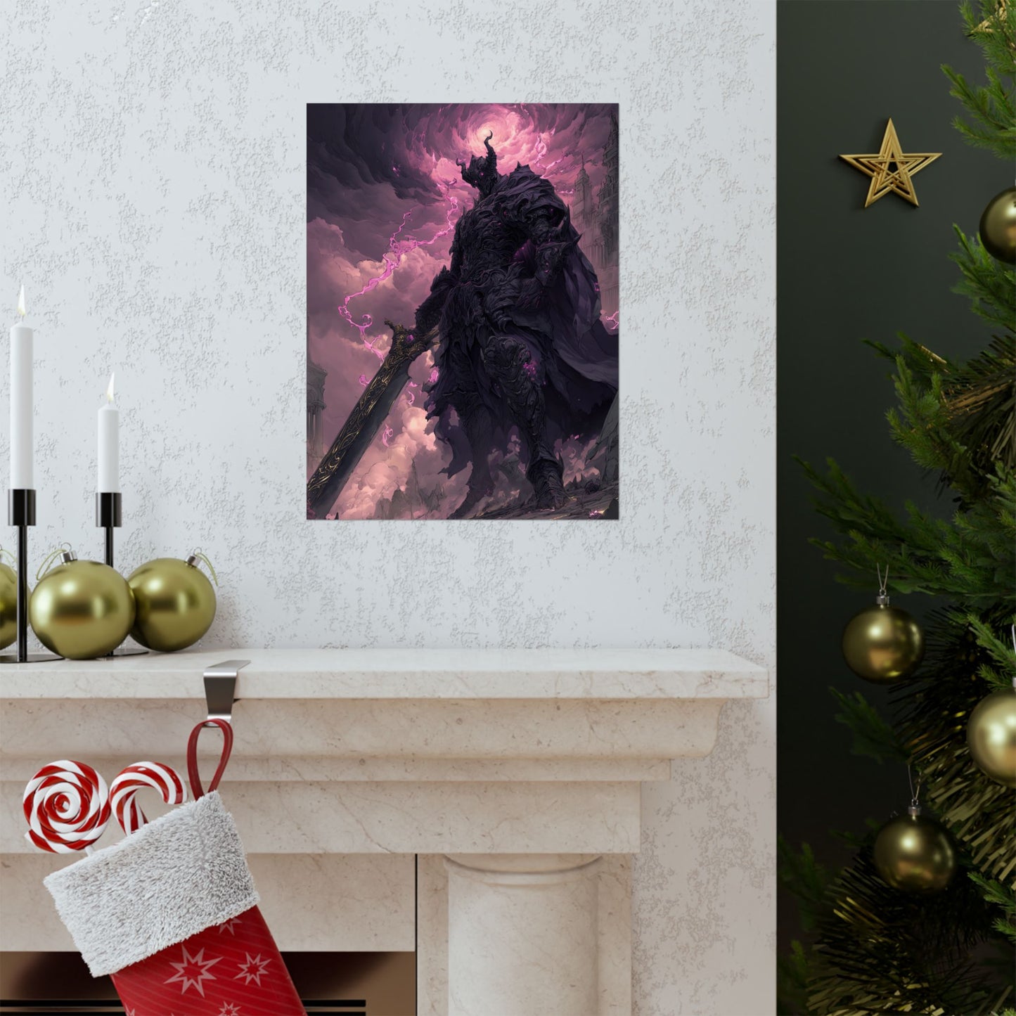 Dark Elemental Knight, Original Anime Art Matte Vertical Poster Wall Art
