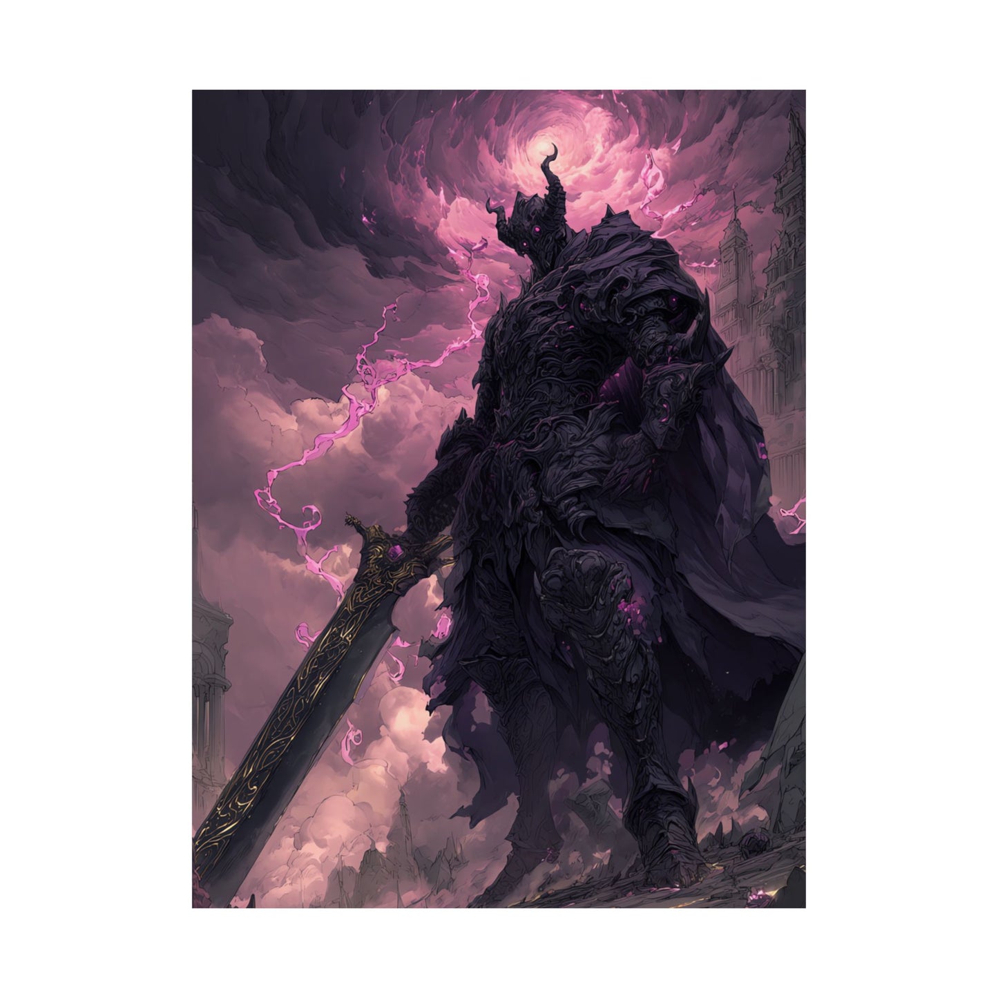 Dark Elemental Knight, Original Anime Art Matte Vertical Poster Wall Art