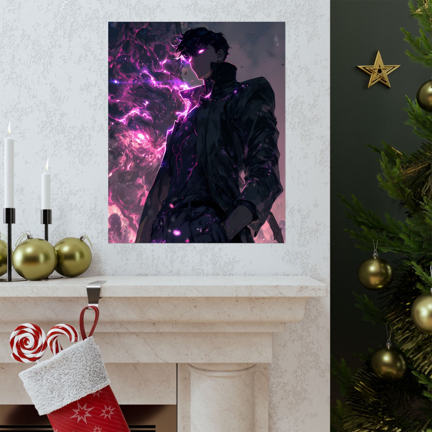 Solo Leveling Sung Jinwoo Shadow Monarch Anime Fan Art Matte Vertical Poster Wall Art