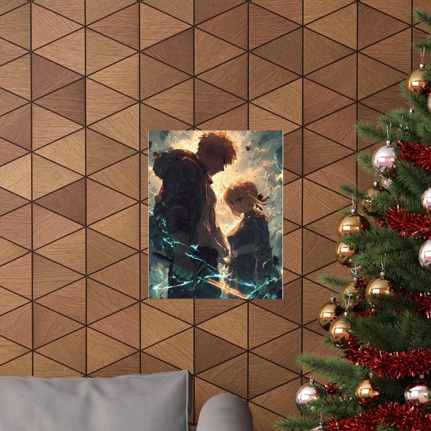 Saber and Emiya Shirou, Fate Stay Night Unlimited Blade Works Matte Vertical Poster Wall Art