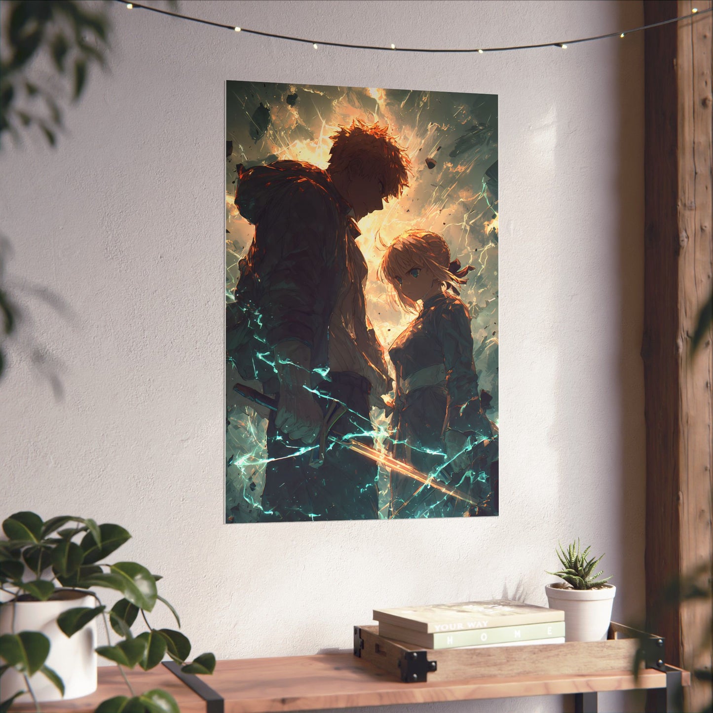 Saber and Emiya Shirou, Fate Stay Night Unlimited Blade Works Matte Vertical Poster Wall Art