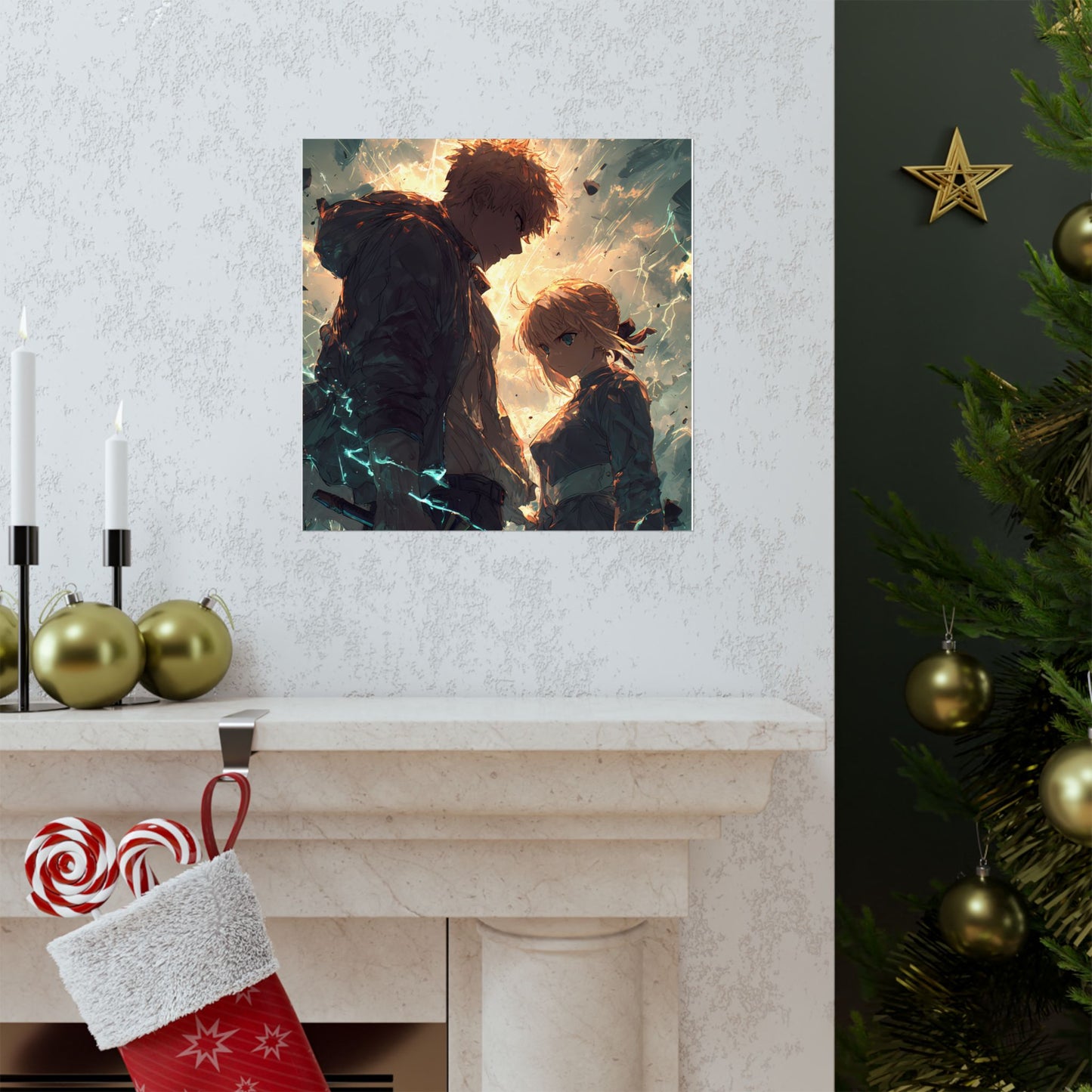 Saber and Emiya Shirou, Fate Stay Night Unlimited Blade Works Matte Vertical Poster Wall Art