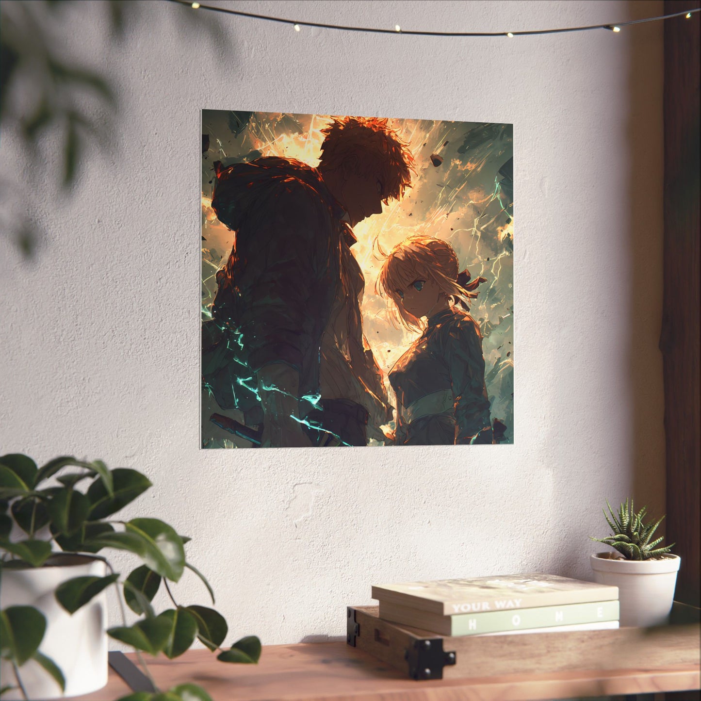 Saber and Emiya Shirou, Fate Stay Night Unlimited Blade Works Matte Vertical Poster Wall Art