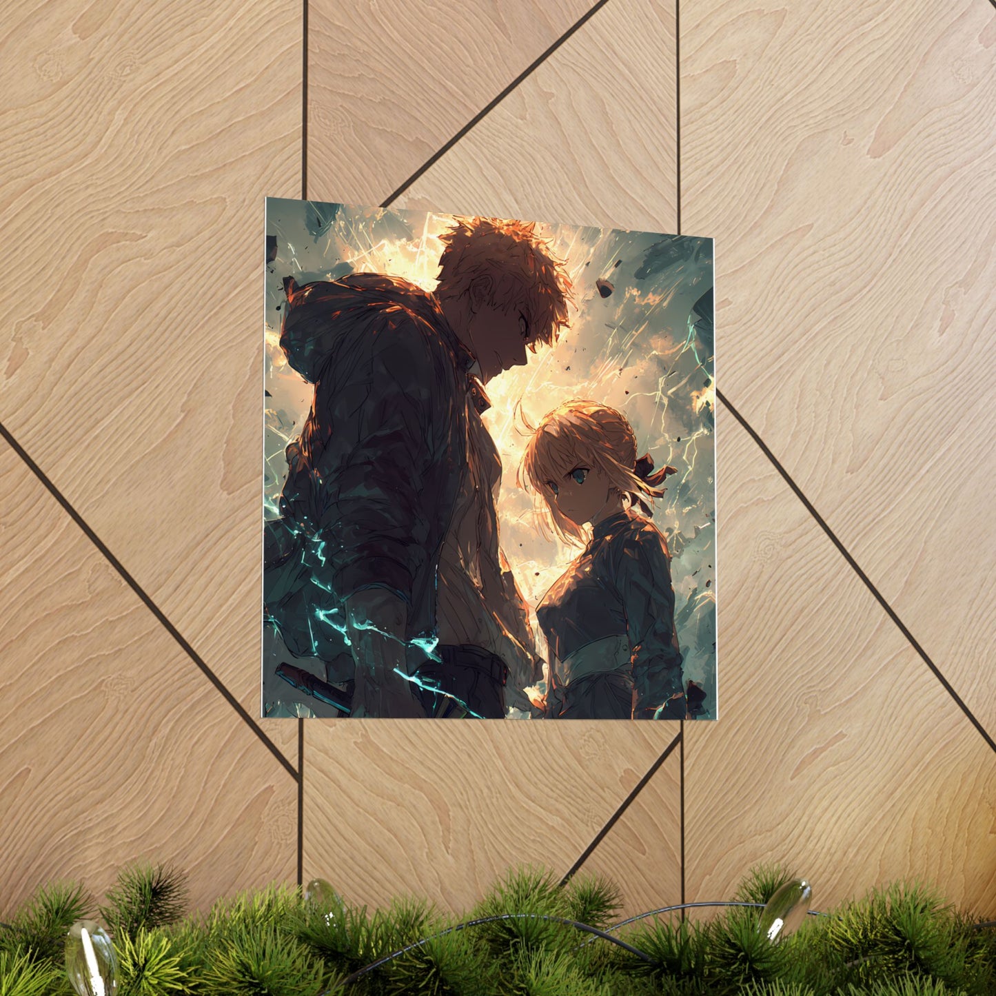 Saber and Emiya Shirou, Fate Stay Night Unlimited Blade Works Matte Vertical Poster Wall Art