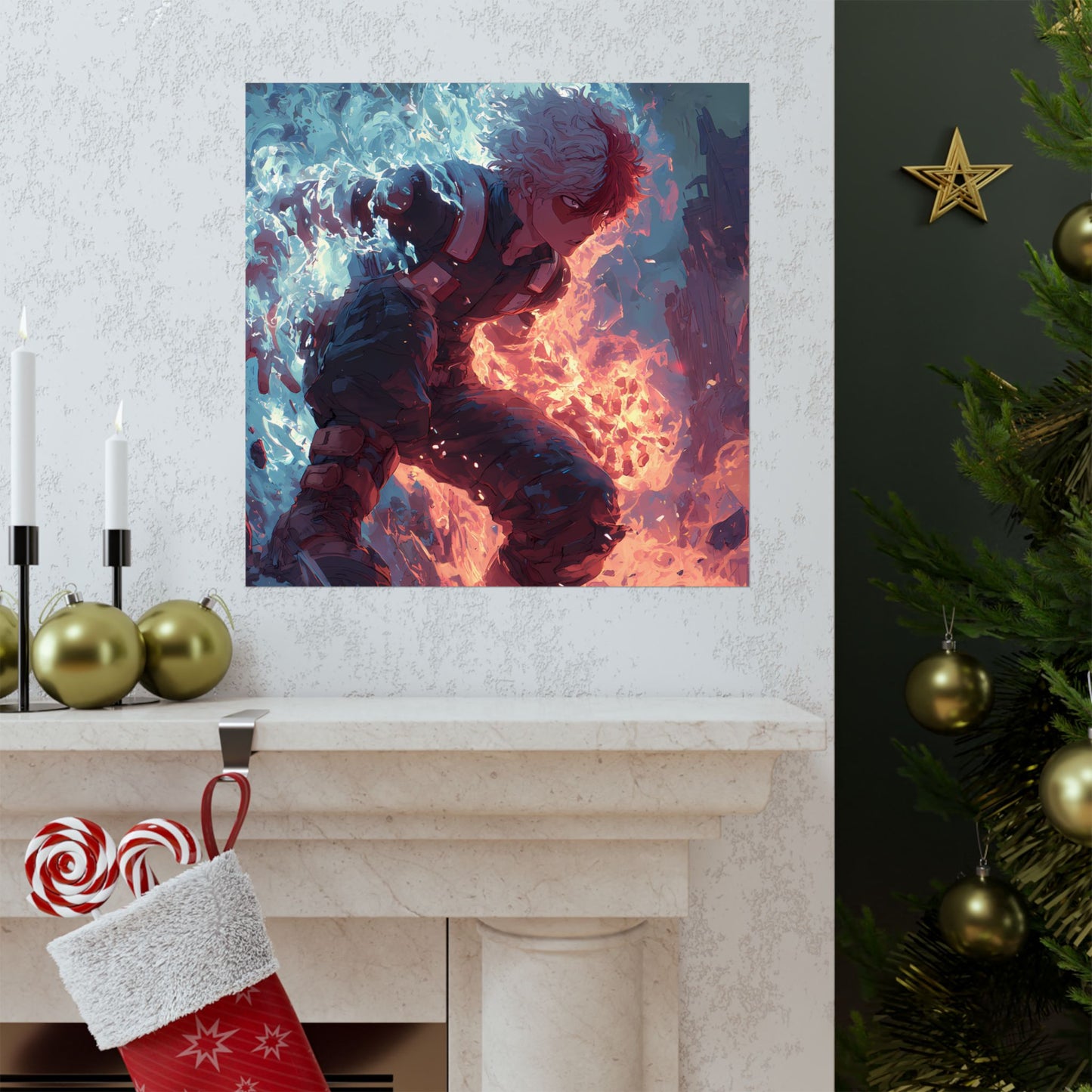 Icy Flames Shoto Todoroki My Hero Academia Anime Matte Vertical Poster Wall Art