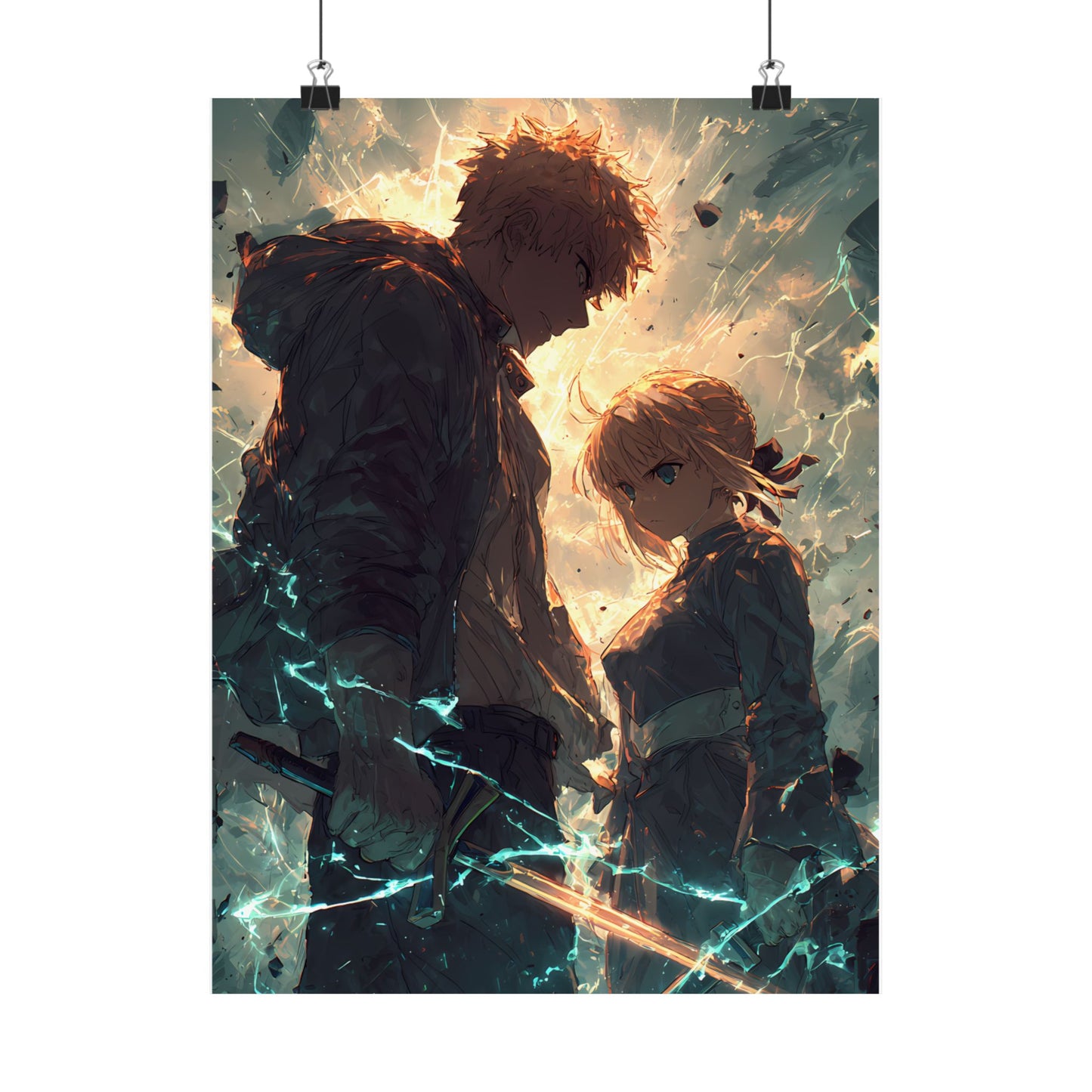 Saber and Emiya Shirou, Fate Stay Night Unlimited Blade Works Matte Vertical Poster Wall Art