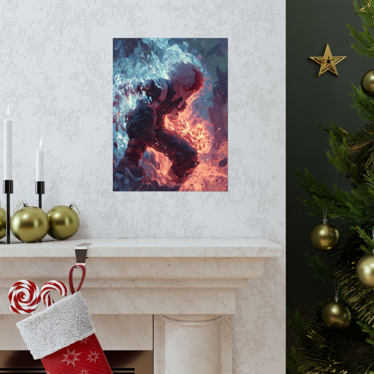 Icy Flames Shoto Todoroki My Hero Academia Anime Matte Vertical Poster Wall Art
