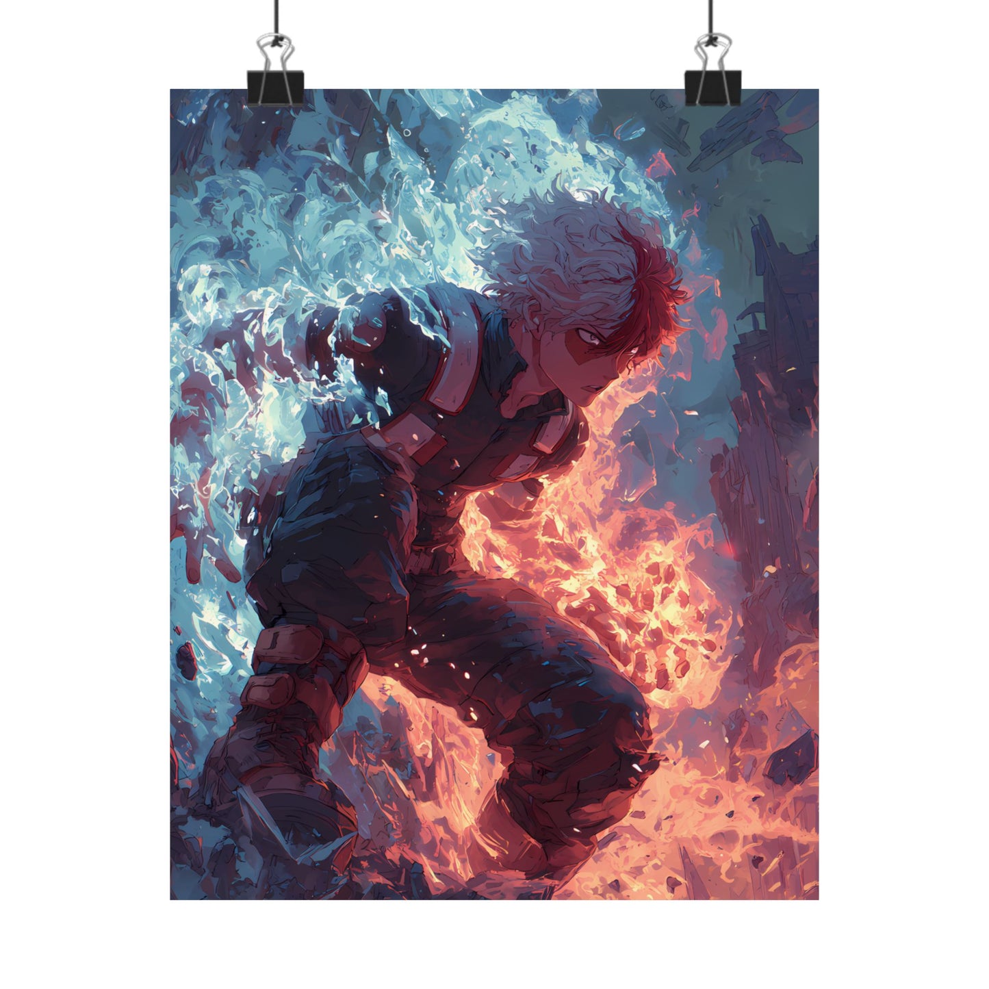 Icy Flames Shoto Todoroki My Hero Academia Anime Matte Vertical Poster Wall Art