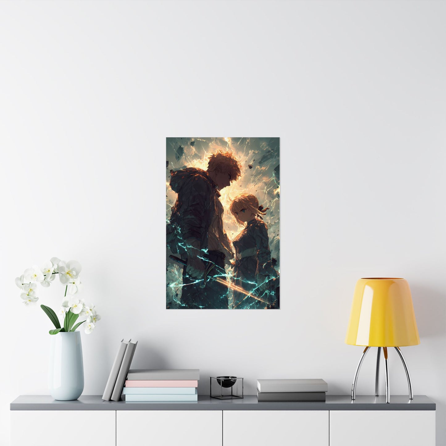 Saber and Emiya Shirou, Fate Stay Night Unlimited Blade Works Matte Vertical Poster Wall Art