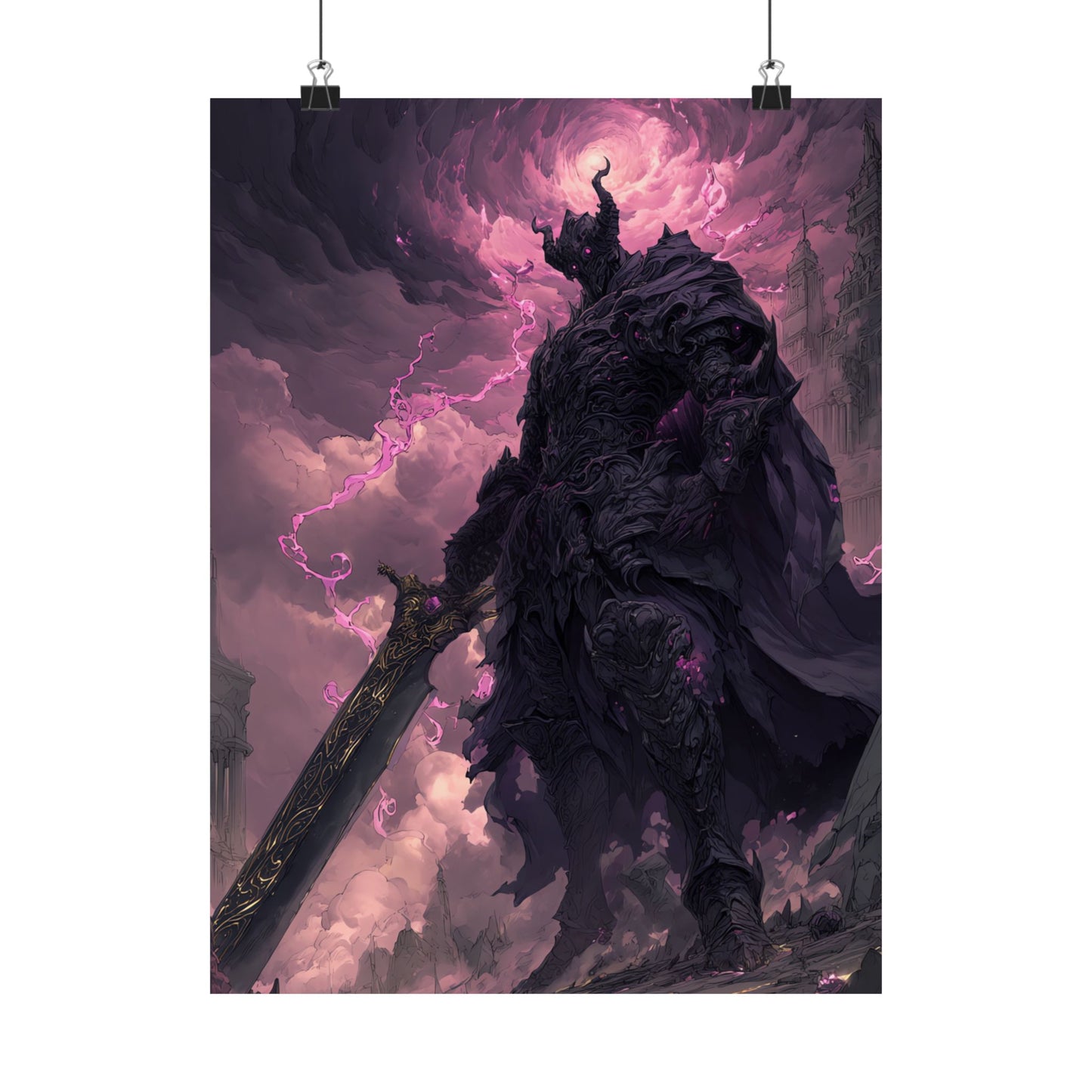 Dark Elemental Knight, Original Anime Art Matte Vertical Poster Wall Art