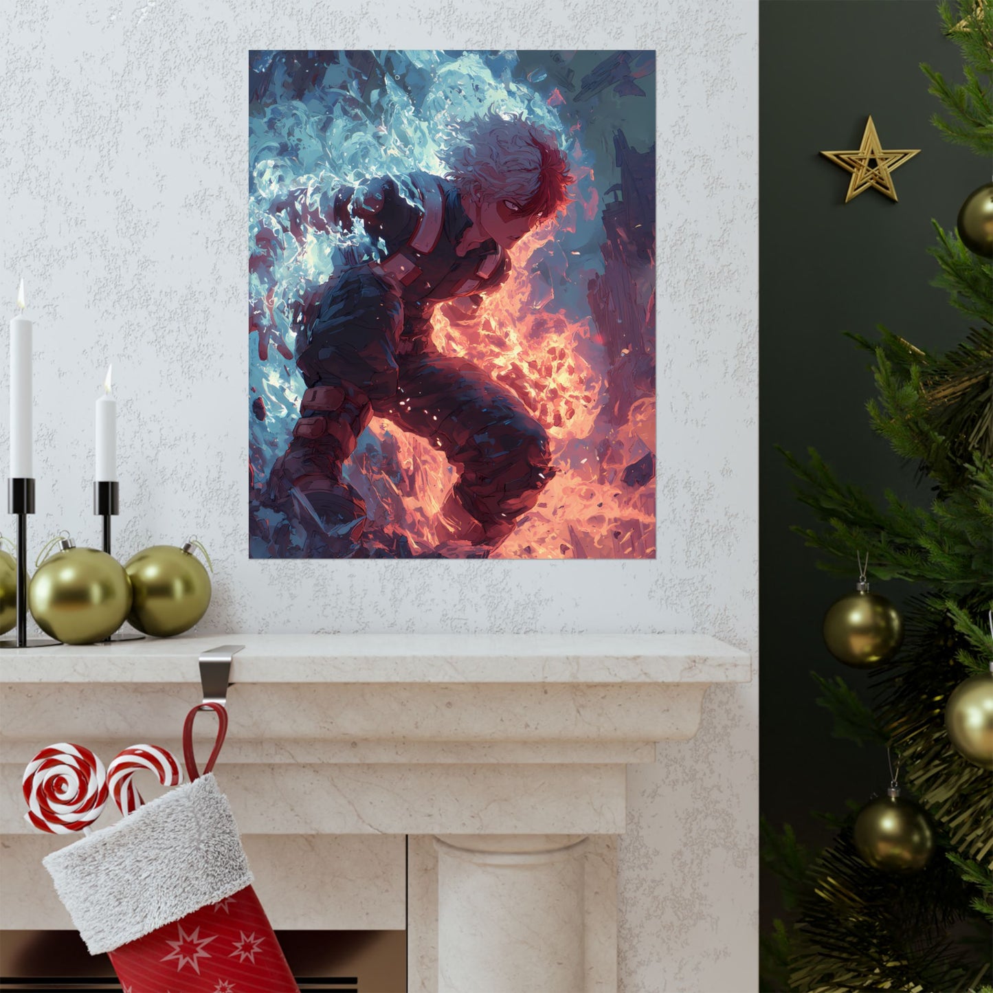 Icy Flames Shoto Todoroki My Hero Academia Anime Matte Vertical Poster Wall Art