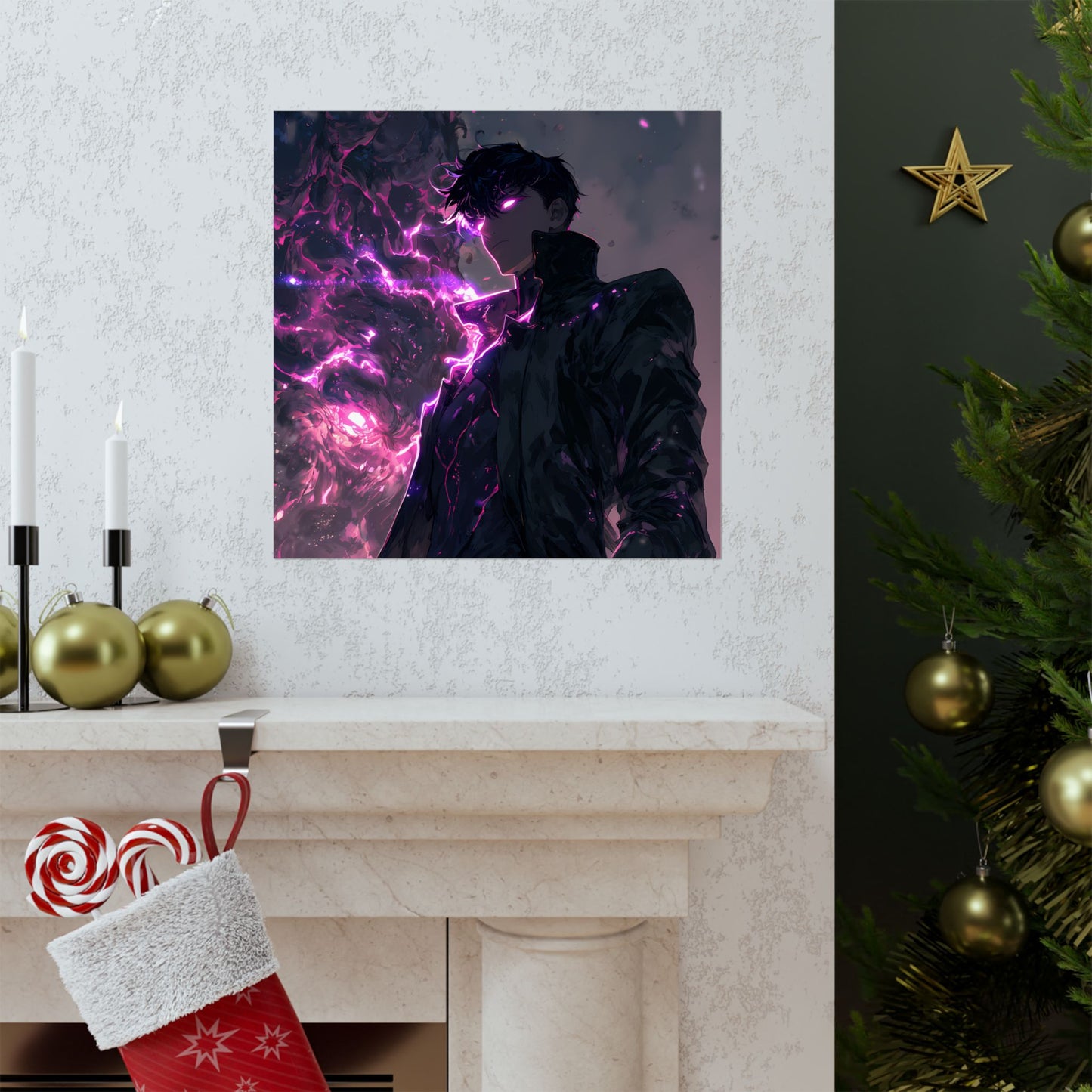 Solo Leveling Sung Jinwoo Shadow Monarch Anime Fan Art Matte Vertical Poster Wall Art