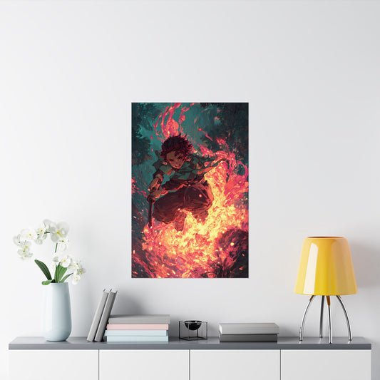 Tanjiro Kamado Hinokami Kagura, Demon Slayer Anime Matte Vertical Poster Wall Art