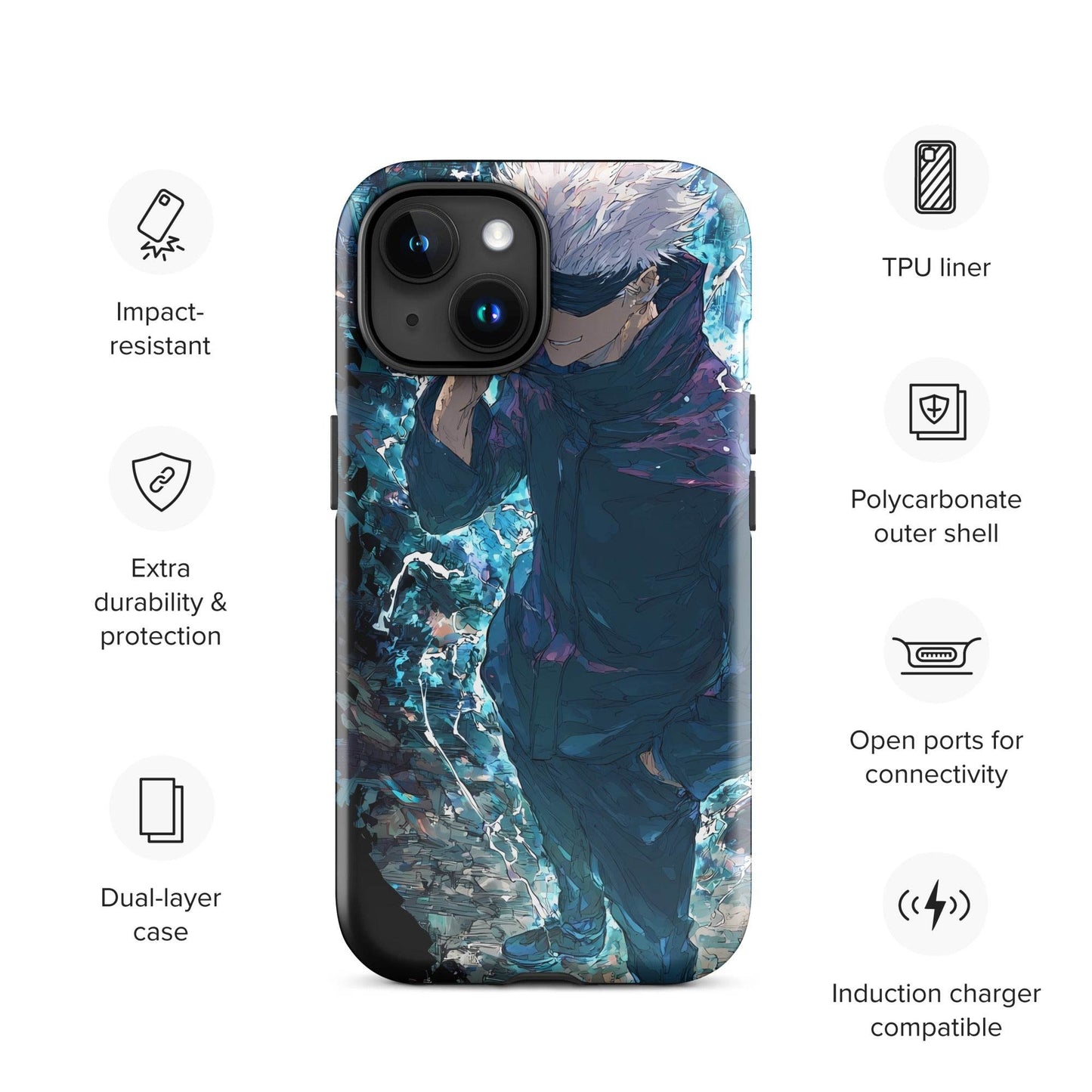 Gojo Satoru Tough Case for iPhone, Jujutsu Kaisen Anime Fan Art - Chromavolt